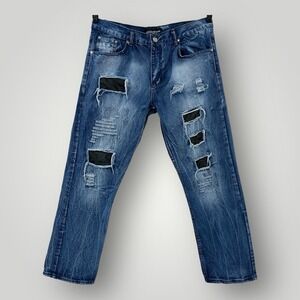 Marx & Dutch Denim Jeans 38 x 32 Distressed Pants Blue w Black Backing‎